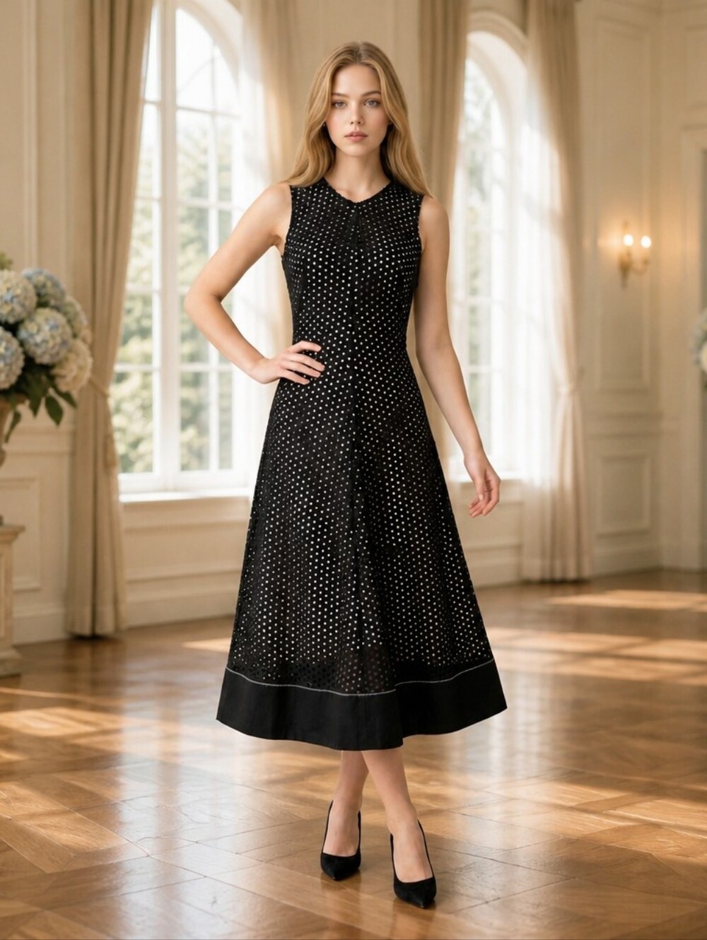 Proenza Schouler Juno Broderie Anglaise Eyelet Midi Dress Black Size 0